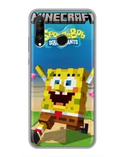 Чехол для Huawei P30 Lite / Nova 4e с картинкой «Губка Боб Minecraft»