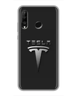 Чехол для Huawei P30 Lite / Nova 4e с картинкой «Стальной логотип Tesla» Чехол для Huawei P30 Lite / Nova 4e с картинкой «Стальной логотип Tesla»