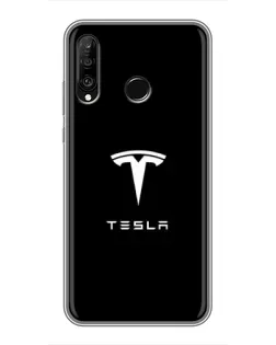 Чехол для Huawei P30 Lite / Nova 4e с картинкой «Tesla White Logo» Чехол для Huawei P30 Lite / Nova 4e с картинкой «Tesla White Logo»