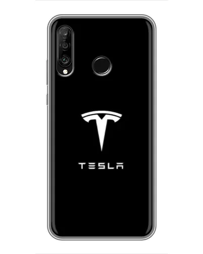 Чехол для Huawei P30 Lite / Nova 4e с картинкой «Tesla White Logo»