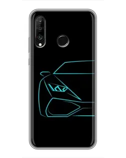 Чехол для Huawei P30 Lite / Nova 4e с картинкой «Голубой силуэт Lamborghini» Чехол для Huawei P30 Lite / Nova 4e с картинкой «Голубой силуэт Lamborghini»