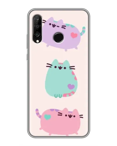Чехол для Huawei P30 Lite / Nova 4e с картинкой «Pusheen трио»