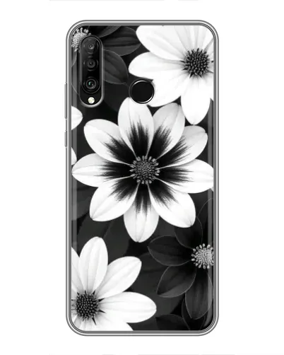 Чехол для Huawei P30 Lite / Nova 4e с картинкой «Монохромные астры»