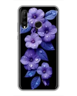Чехол для Huawei P30 Lite / Nova 4e с картинкой «Фиолетовые цветы с росою»