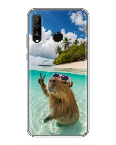 Чехол для Huawei P30 Lite / Nova 4e с картинкой «Капибара на море»
