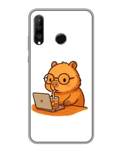 Чехол для Huawei P30 Lite / Nova 4e с картинкой «Капибара с ноутбуком»