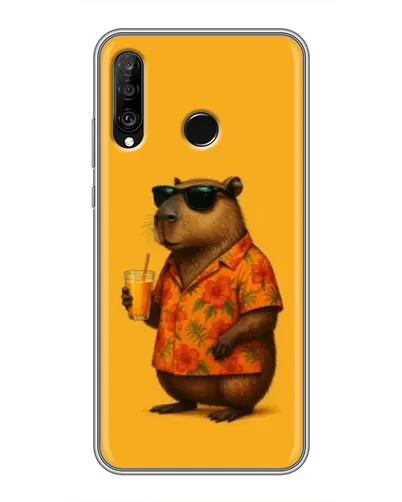 Чехол для Huawei P30 Lite / Nova 4e с картинкой «Капибара на отдыхе»