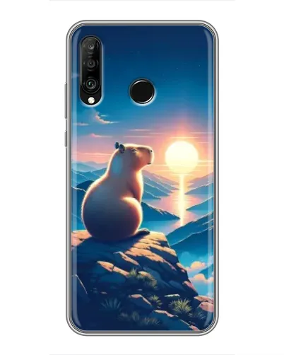 Чехол для Huawei P30 Lite / Nova 4e с картинкой «Закат солнца с капибарой»