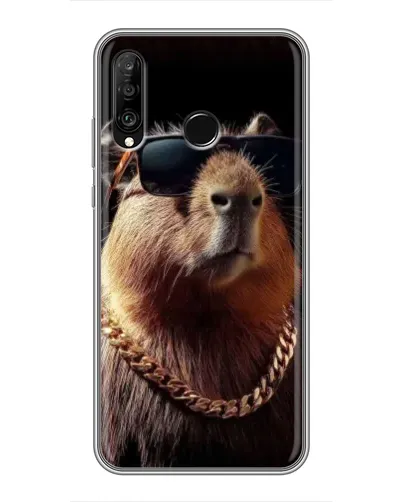 Чехол для Huawei P30 Lite / Nova 4e с картинкой «Капибара золотая цепь»