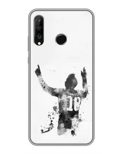 Чехол для Huawei P30 Lite / Nova 4e с картинкой «Черно-белый силуэт Месси»