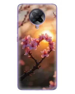 Чохол для Xiaomi POCO F2 Pro з картинкою «Рожевий цвіт  сердечко на тлі заходу»