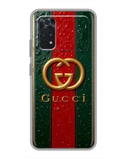 Чехол для Xiaomi POCO M4 Pro 4G с картинкой «Gucci — фирменная полоса и золото»