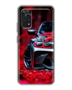 Чехол для Xiaomi POCO M4 Pro 4G с картинкой «Спортивная BMW и цветы»