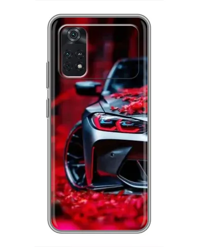 Чехол для Xiaomi POCO M4 Pro 4G с картинкой «Спортивная BMW и цветы»