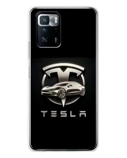 Чохол для Xiaomi POCO X3 GT з картинкою «Tesla — срібне авто»