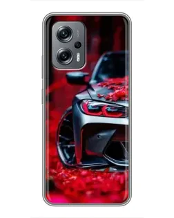 Чехол для Xiaomi POCO X4 GT с картинкой «Спортивная BMW и цветы»