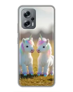 Чехол для Xiaomi POCO X4 GT с картинкой «Пара единорогов»