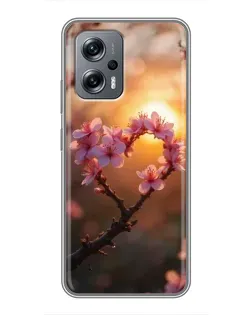 Чехол для Xiaomi POCO X4 GT с картинкой «Розовый цвет сердце на фоне заката»