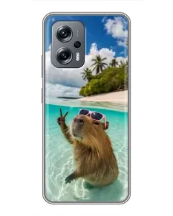 Чехол для Xiaomi POCO X4 GT с картинкой «Капибара на море»