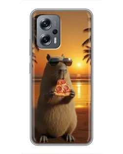 Чехол для Xiaomi POCO X4 GT с картинкой «Капибара с пиццей»