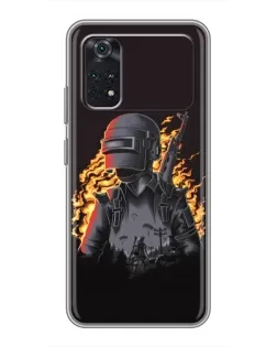 Чехол для Xiaomi POCO X4 Pro 5G с картинкой «PUBG — огненный силуэт»