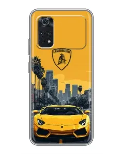 Чехол для Xiaomi POCO X4 Pro 5G с картинкой «Желтый Lamborghini город»
