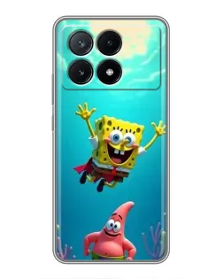 Чехол для Xiaomi POCO X6 Pro (5G) с картинкой «Спанч Боб под водой»