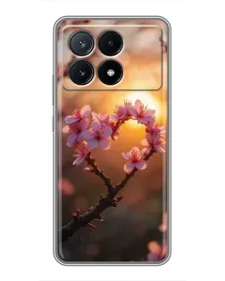 Чехол для Xiaomi POCO X6 Pro (5G) с картинкой «Розовый цвет сердце на фоне заката» Чехол для Xiaomi POCO X6 Pro (5G) с картинкой «Розовый цвет сердце на фоне заката»
