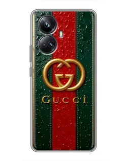 Чехол для Realme 10 Pro Plus с картинкой «Gucci — фирменная полоса и золото» Чехол для Realme 10 Pro Plus с картинкой «Gucci — фирменная полоса и золото»