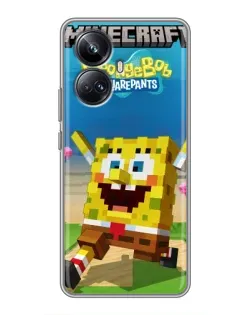 Чехол для Realme 10 Pro Plus с картинкой «Губка Боб Minecraft»