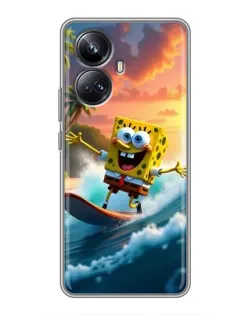 Чехол для Realme 10 Pro Plus с картинкой «Губка Боб серфингист»