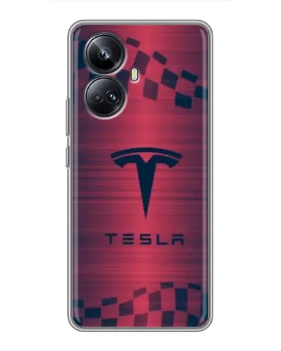 Чехол для Realme 10 Pro Plus с картинкой «Тесла красный карбон»