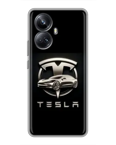 Чехол для Realme 10 Pro Plus с картинкой «Tesla — серебристое авто»