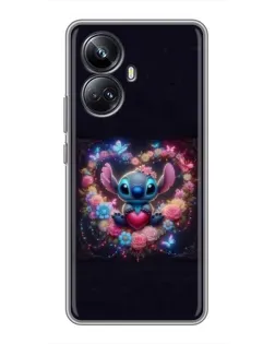 Чехол для Realme 10 Pro Plus с картинкой «Stitch в цветах»