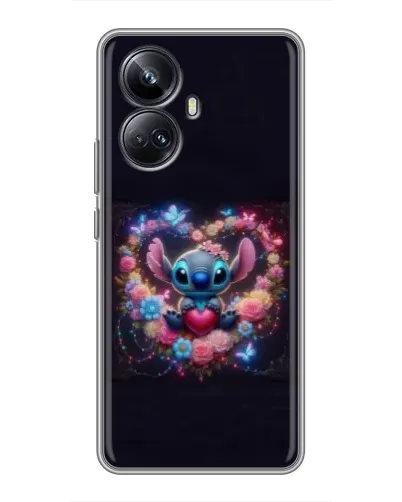 Чехол для Realme 10 Pro Plus с картинкой «Stitch в цветах» Чехол для Realme 10 Pro Plus с картинкой «Stitch в цветах»