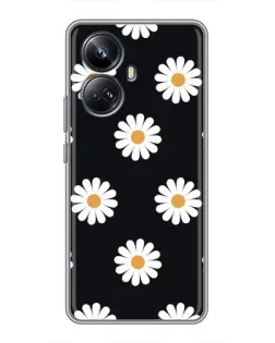 Чехол для Realme 10 Pro Plus с картинкой «Ромашки на черном»