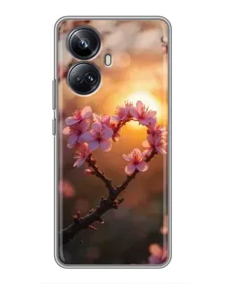Чехол для Realme 10 Pro Plus с картинкой «Розовый цвет сердце на фоне заката»