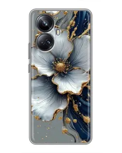 Чехол для Realme 10 Pro Plus с картинкой «Белый цветок и золотой флюид»