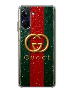 Чохол для Realme 10 з картинкою «Gucci — фірмова смуга та золото»