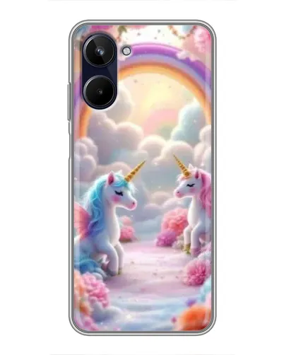 Чехол для Realme 10 с картинкой «Радуга и единороги»