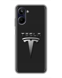 Чохол для Realme 10 з картинкою «Сталевий логотип Tesla»