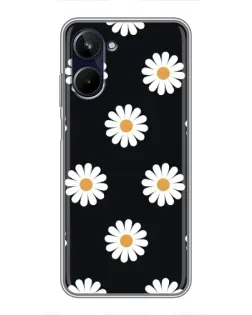 Чохол для Realme 10 з картинкою «Ромашки на чорному»