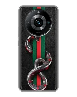 Чехол для Realme 11 Pro Plus с картинкой «Gucci — змея на полосе» Чехол для Realme 11 Pro Plus с картинкой «Gucci — змея на полосе»