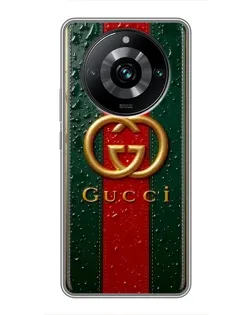 Чехол для Realme 11 Pro Plus с картинкой «Gucci — фирменная полоса и золото» Чехол для Realme 11 Pro Plus с картинкой «Gucci — фирменная полоса и золото»