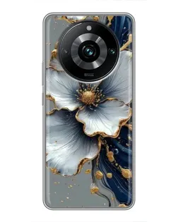 Чехол для Realme 11 Pro Plus с картинкой «Белый цветок и золотой флюид»