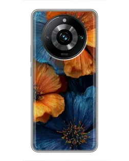 Чехол для Realme 11 Pro Plus с картинкой «Яркая сине-оранжевая флора»