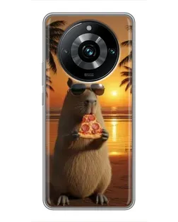 Чехол для Realme 11 Pro Plus с картинкой «Капибара с пиццей»
