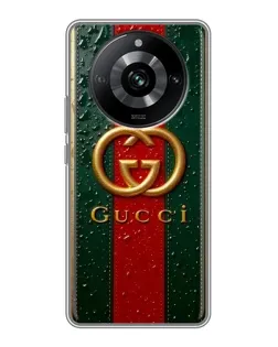 Чехол для Realme 11 Pro с картинкой «Gucci — фирменная полоса и золото»