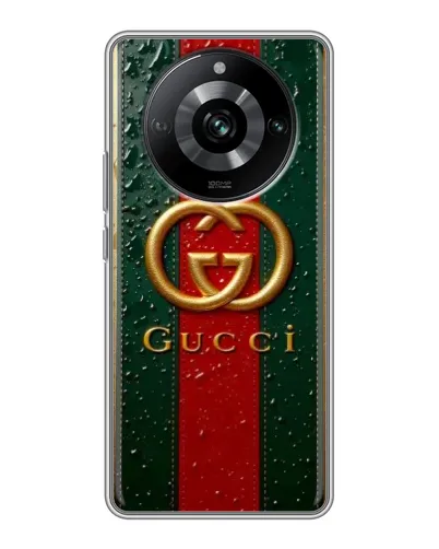 Чехол для Realme 11 Pro с картинкой «Gucci — фирменная полоса и золото» Чехол для Realme 11 Pro с картинкой «Gucci — фирменная полоса и золото»
