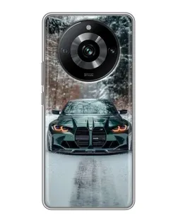 Чехол для Realme 11 Pro с картинкой «BMW в зимнем лесу»